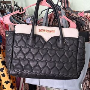 Betsey Johnson Black and Cream Heart Tote